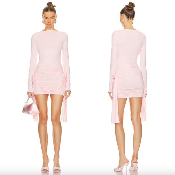 LIONESS | NWT Glory Mini Dress in Blush Pink Long Sleeve Boat Neck Jersey S - Picture 2 of 13